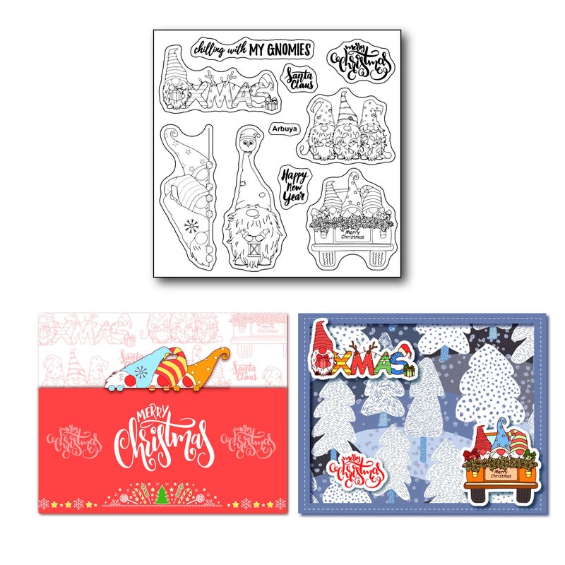 Arbuya Merry Christmas Gnome New Year Berry Branch Baubles Clear Stamps for Cards Making Decoration and Scrapbooking Rubber Stamps for Craft - Image 1